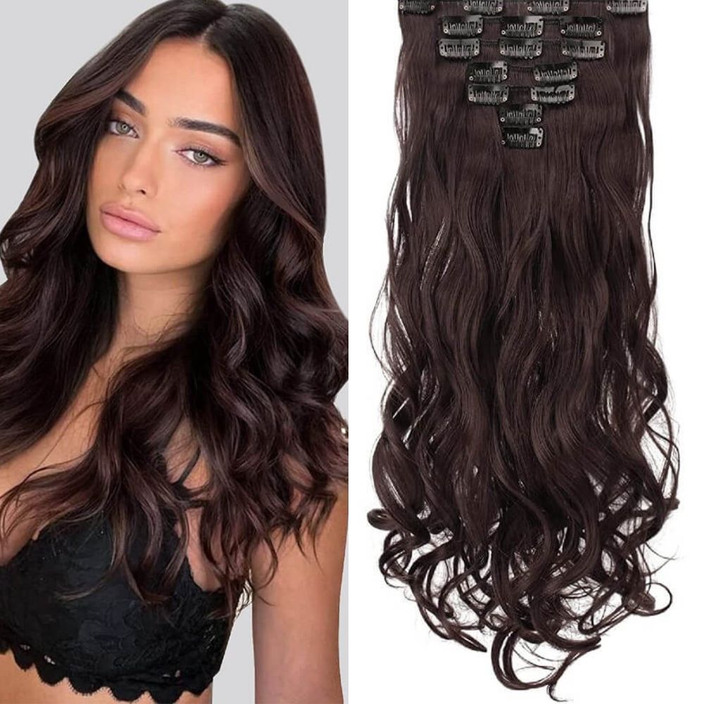 Wavy Clip-in Hair Extensions 6pcs Synthetic Hair 22-inch Extensions for Instant Volume & Length