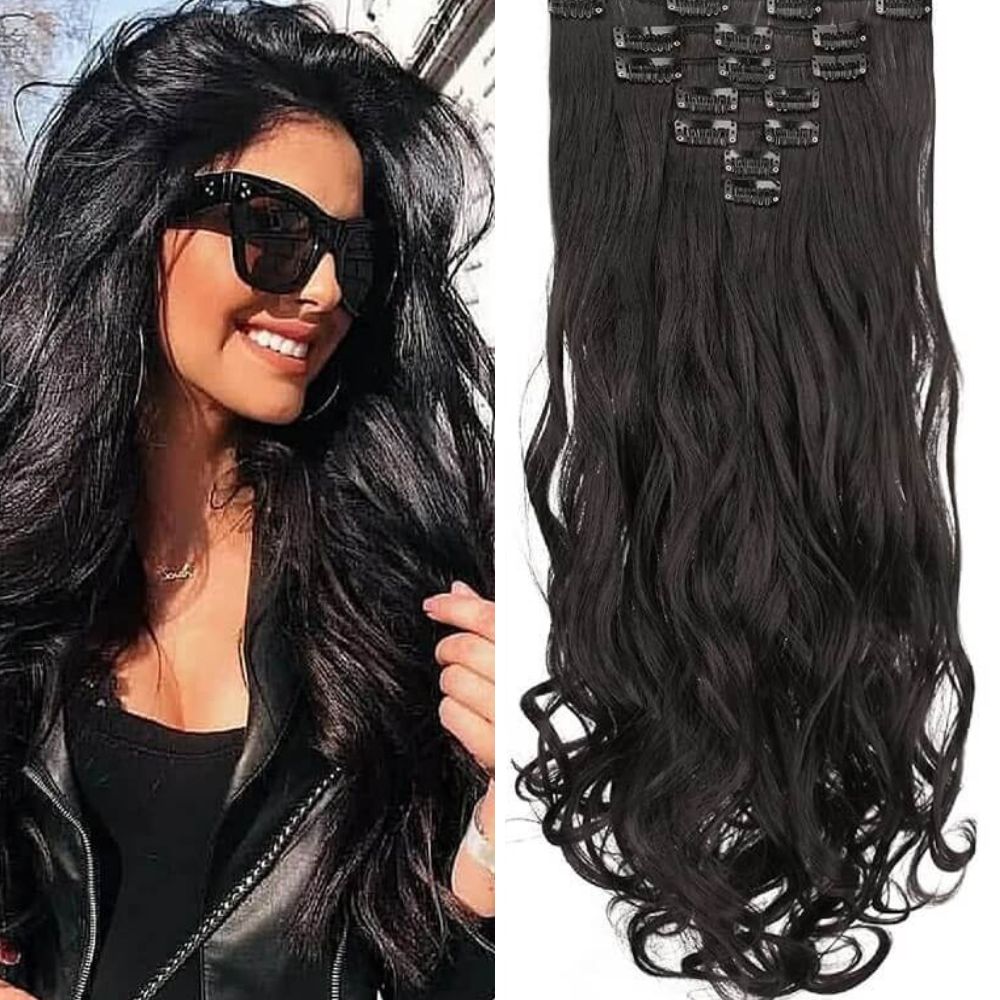 Wavy Clip-in Hair Extensions 6pcs Synthetic Hair 22-inch Extensions for Instant Volume & Length