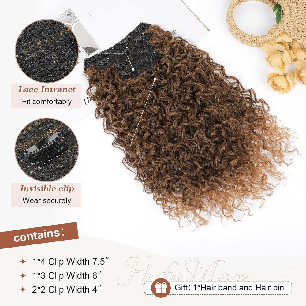 Natural Curly Hair 4-Piece Clip-In Extensions Synthetic Hair 20-inch for Instant Volume & Length