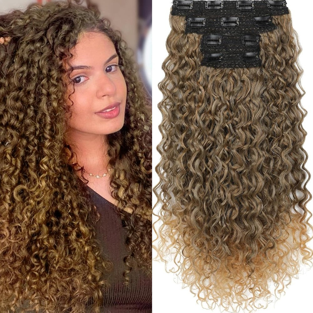 Natural Curly Hair 4-Piece Clip-In Extensions Synthetic Hair 20-inch for Instant Volume & Length