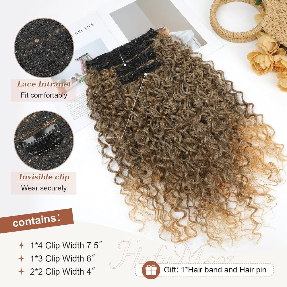 Natural Curly Hair 4-Piece Clip-In Extensions Synthetic Hair 20-inch for Instant Volume & Length