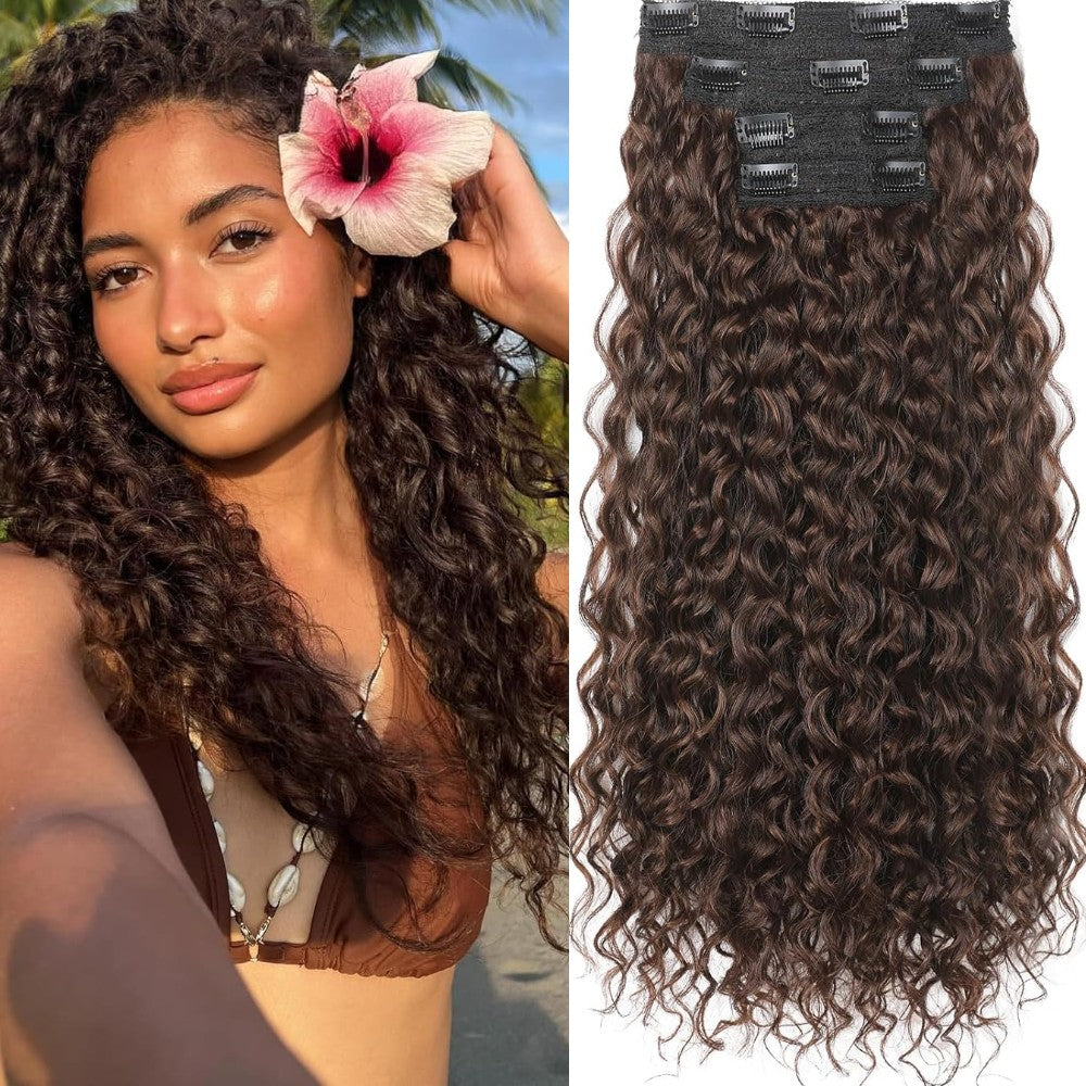 Natural Curly Hair 4-Piece Clip-In Extensions Synthetic Hair 20-inch for Instant Volume & Length