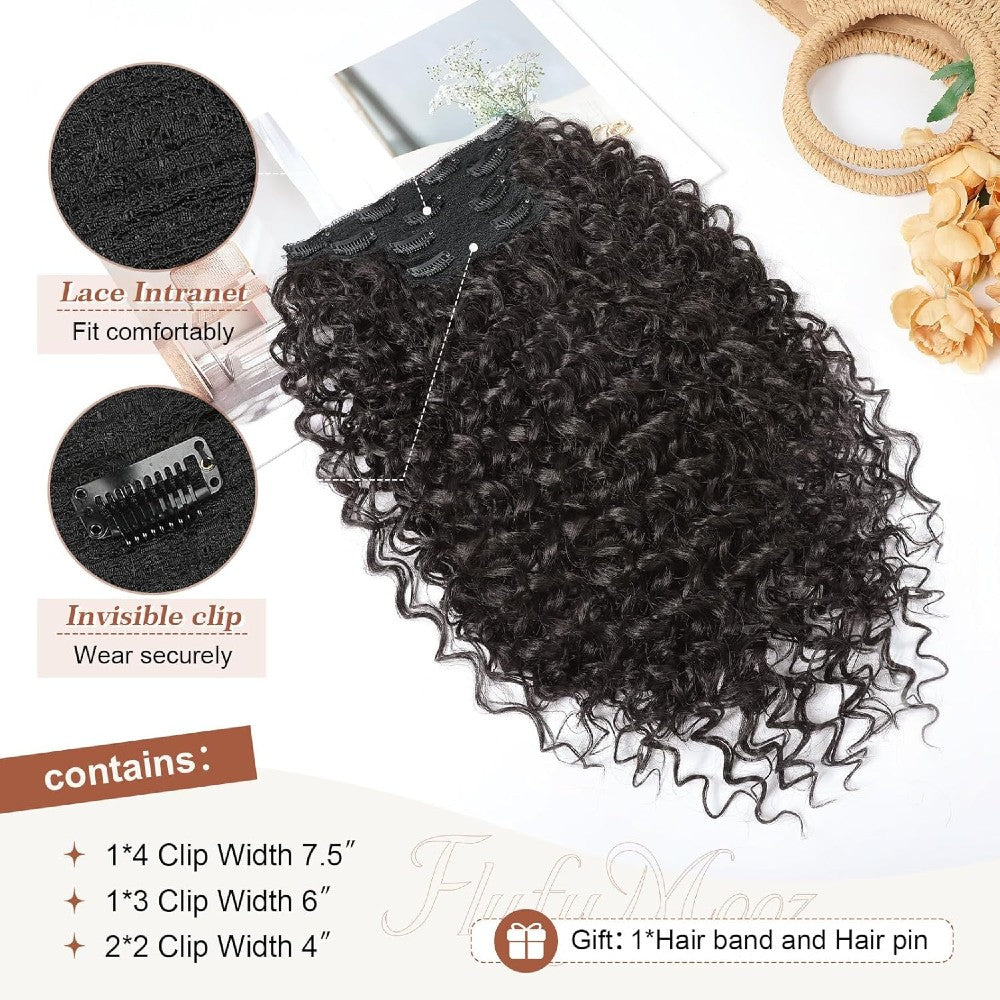 Natural Curly Hair 4-Piece Clip-In Extensions Synthetic Hair 20-inch for Instant Volume & Length