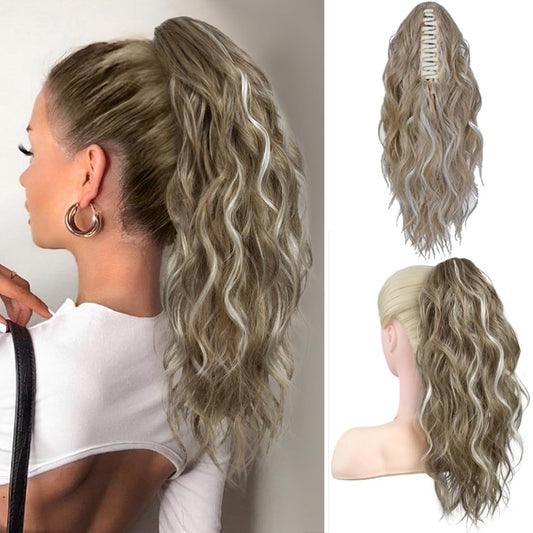 Long Natural Wavy Ponytail Extension Clip for Women 20 Inch Synthetic Hairpiece Claw Clip On