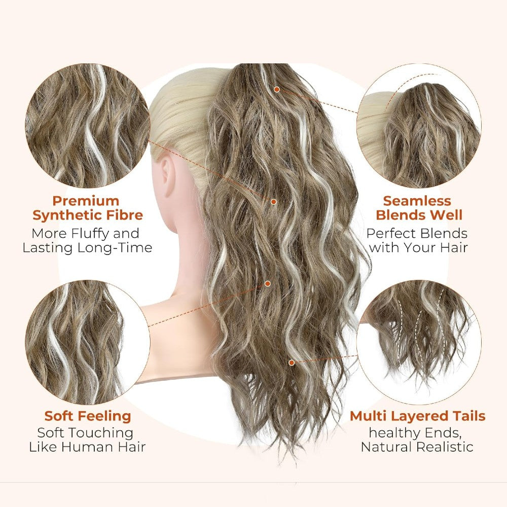 Long Natural Wavy Ponytail Extension Clip for Women 20 Inch Synthetic Hairpiece Claw Clip On