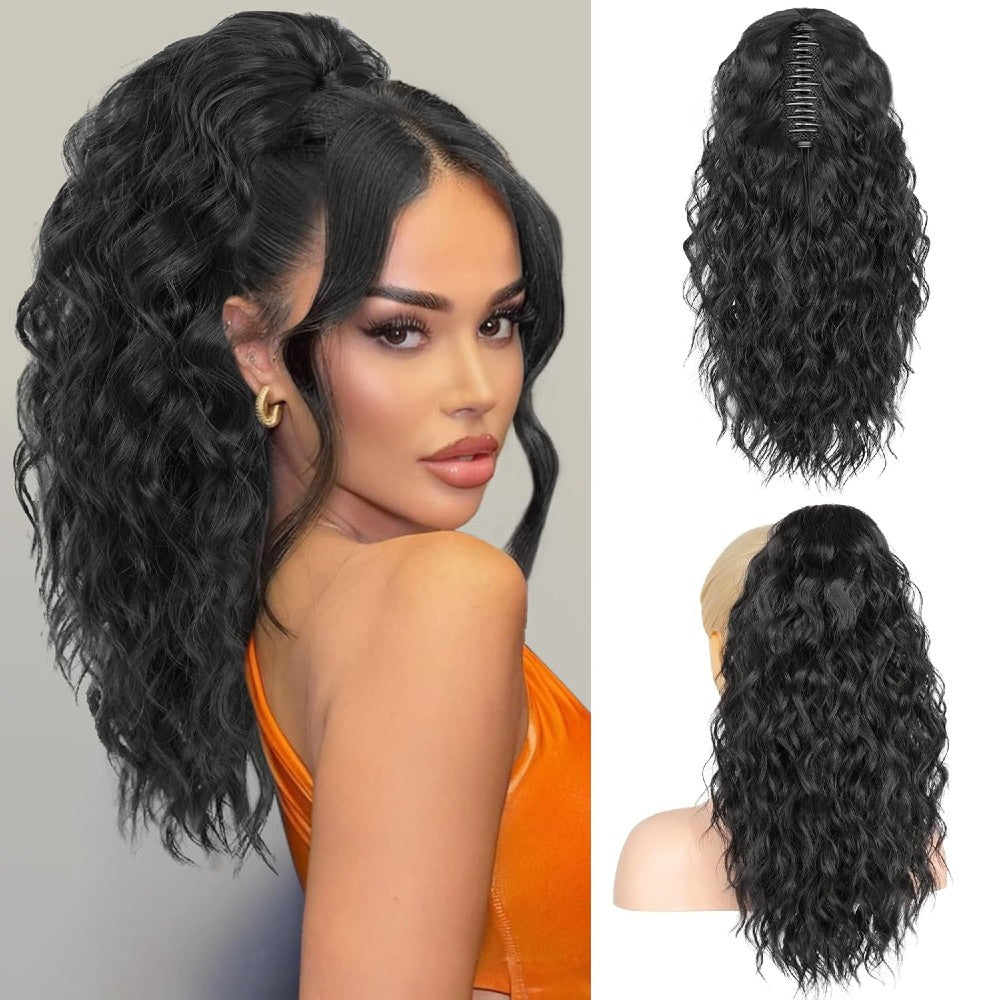 Long Natural Wavy Ponytail Extension Clip for Women 20 Inch Synthetic Hairpiece Claw Clip On