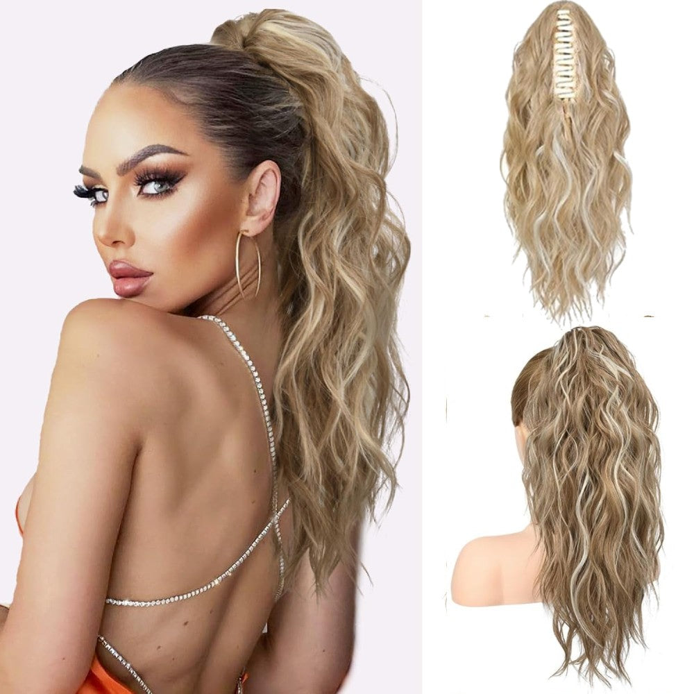Long Natural Wavy Ponytail Extension Clip for Women 20 Inch Synthetic Hairpiece Claw Clip On