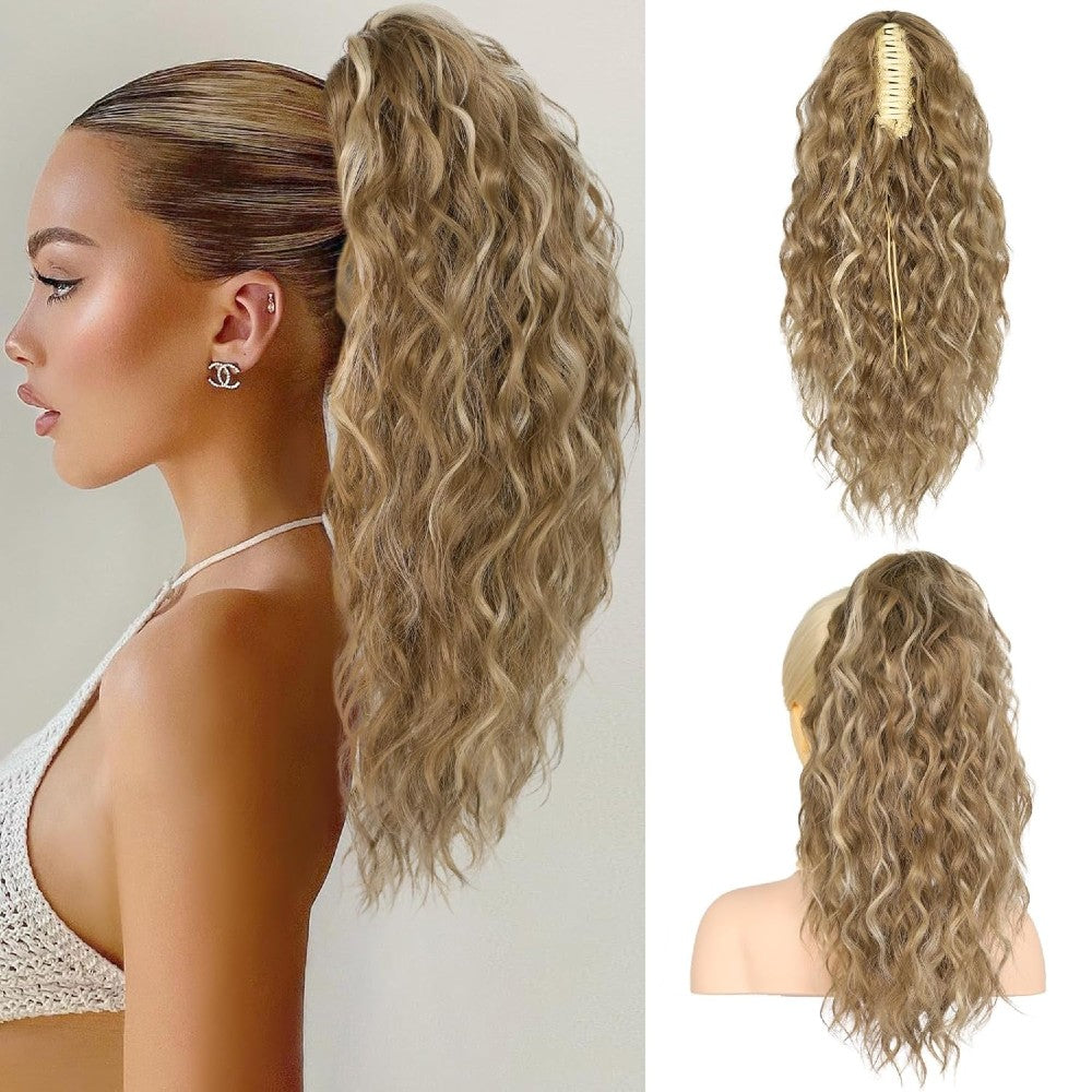 Long Natural Wavy Ponytail Extension Clip for Women 20 Inch Synthetic Hairpiece Claw Clip On