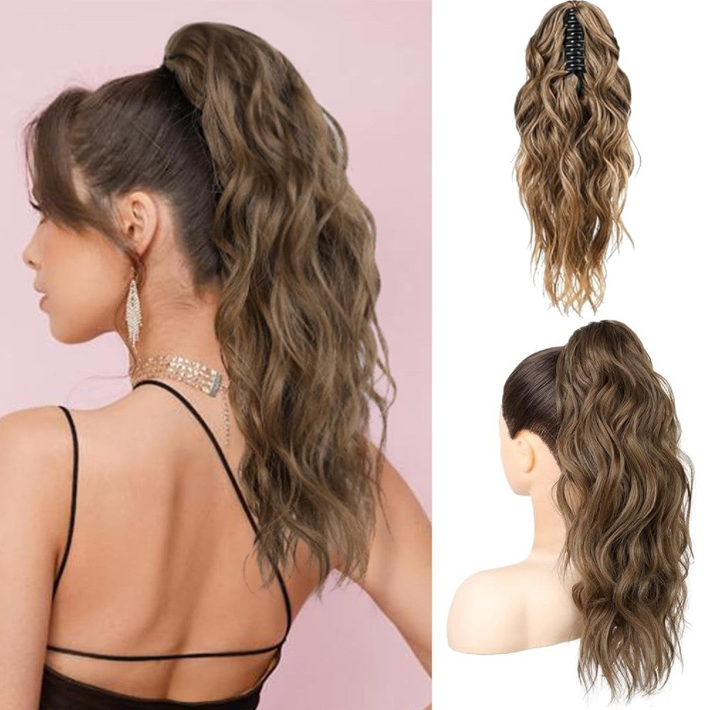 Long Natural Wavy Ponytail Extension Clip for Women 20 Inch Synthetic Hairpiece Claw Clip On