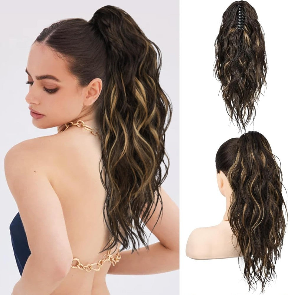 Long Natural Wavy Ponytail Extension Clip for Women 20 Inch Synthetic Hairpiece Claw Clip On