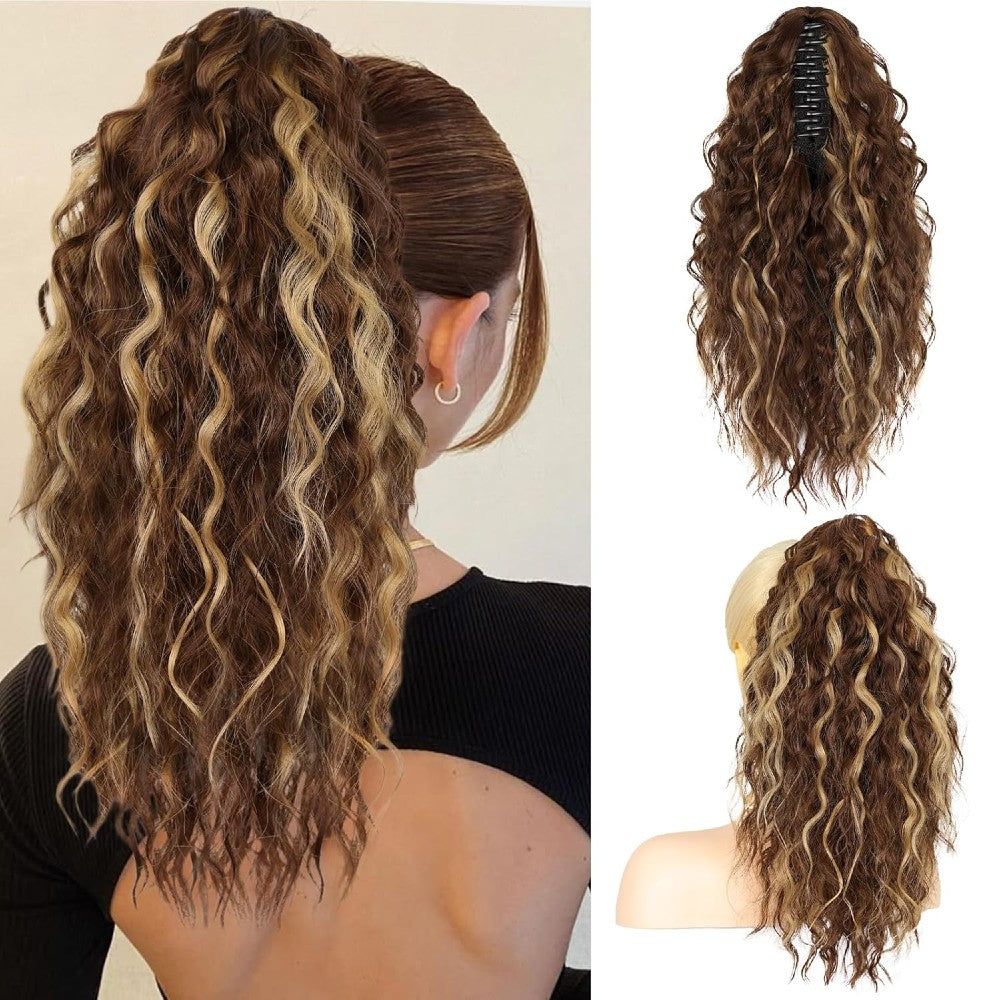 Long Natural Wavy Ponytail Extension Clip for Women 20 Inch Synthetic Hairpiece Claw Clip On