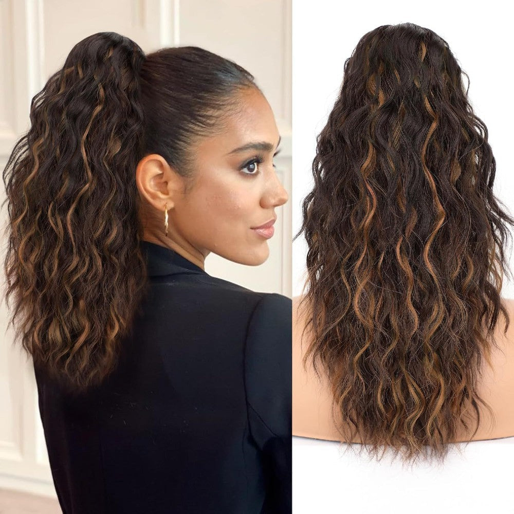 Long Natural Wavy Ponytail Extension Clip for Women 20 Inch Synthetic Hairpiece Claw Clip On