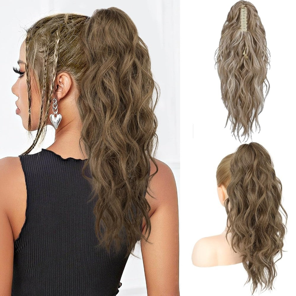 Long Natural Wavy Ponytail Extension Clip for Women 20 Inch Synthetic Hairpiece Claw Clip On