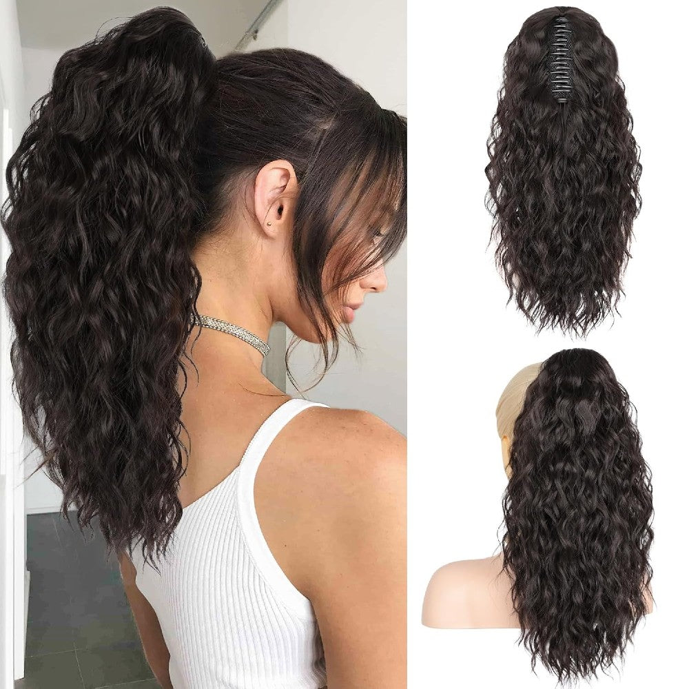 Long Natural Wavy Ponytail Extension Clip for Women 20 Inch Synthetic Hairpiece Claw Clip On
