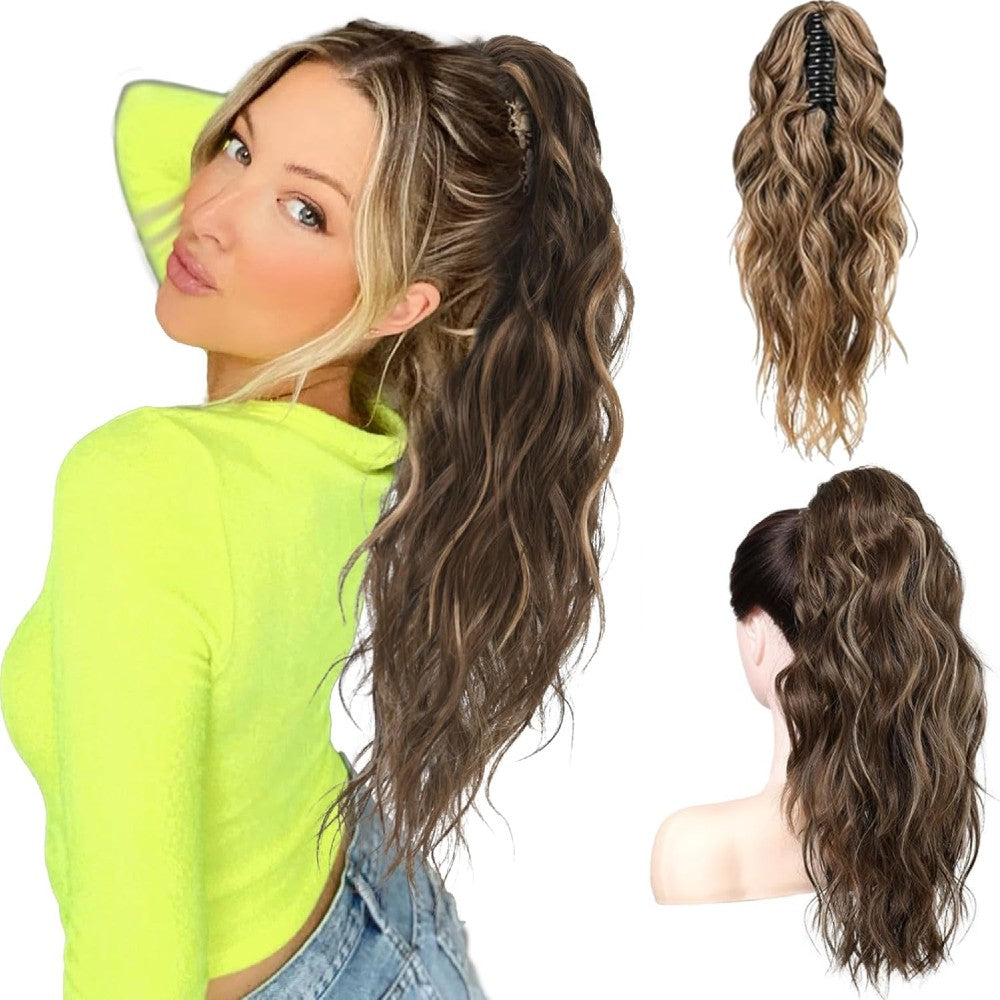 Long Natural Wavy Ponytail Extension Clip for Women 20 Inch Synthetic Hairpiece Claw Clip On