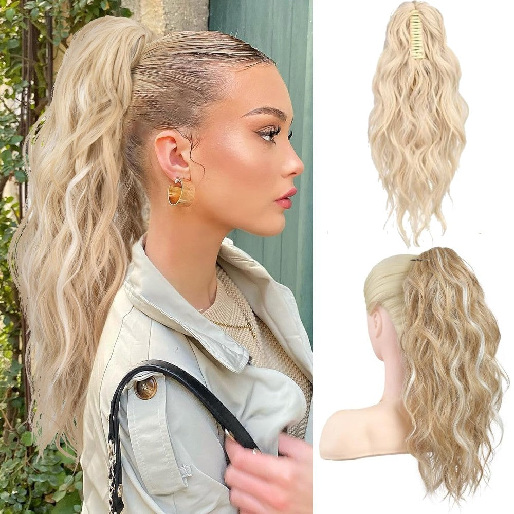 Long Natural Wavy Ponytail Extension Clip for Women 20 Inch Synthetic Hairpiece Claw Clip On