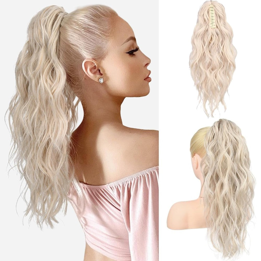 Long Natural Wavy Ponytail Extension Clip for Women 20 Inch Synthetic Hairpiece Claw Clip On