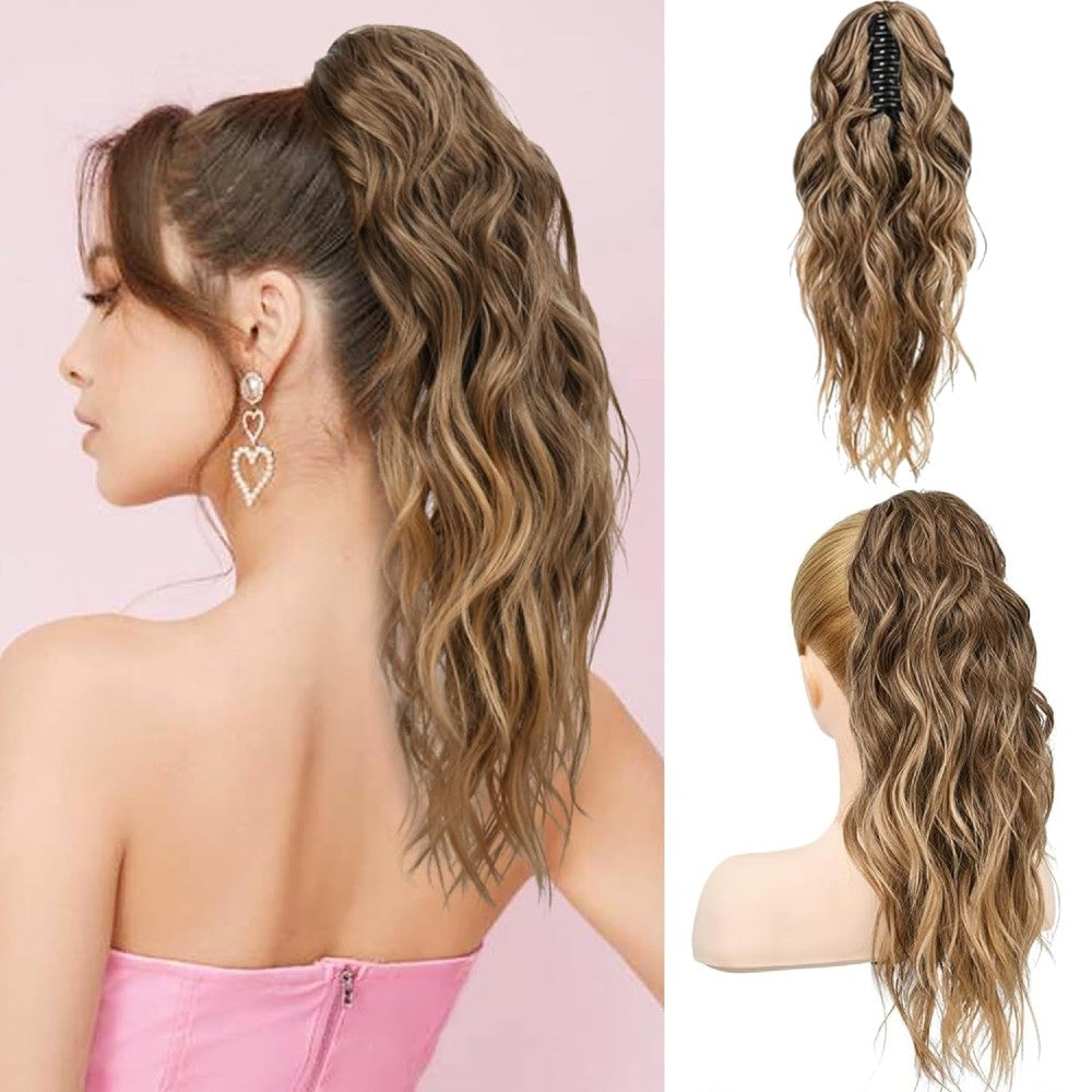 Long Natural Wavy Ponytail Extension Clip for Women 20 Inch Synthetic Hairpiece Claw Clip On