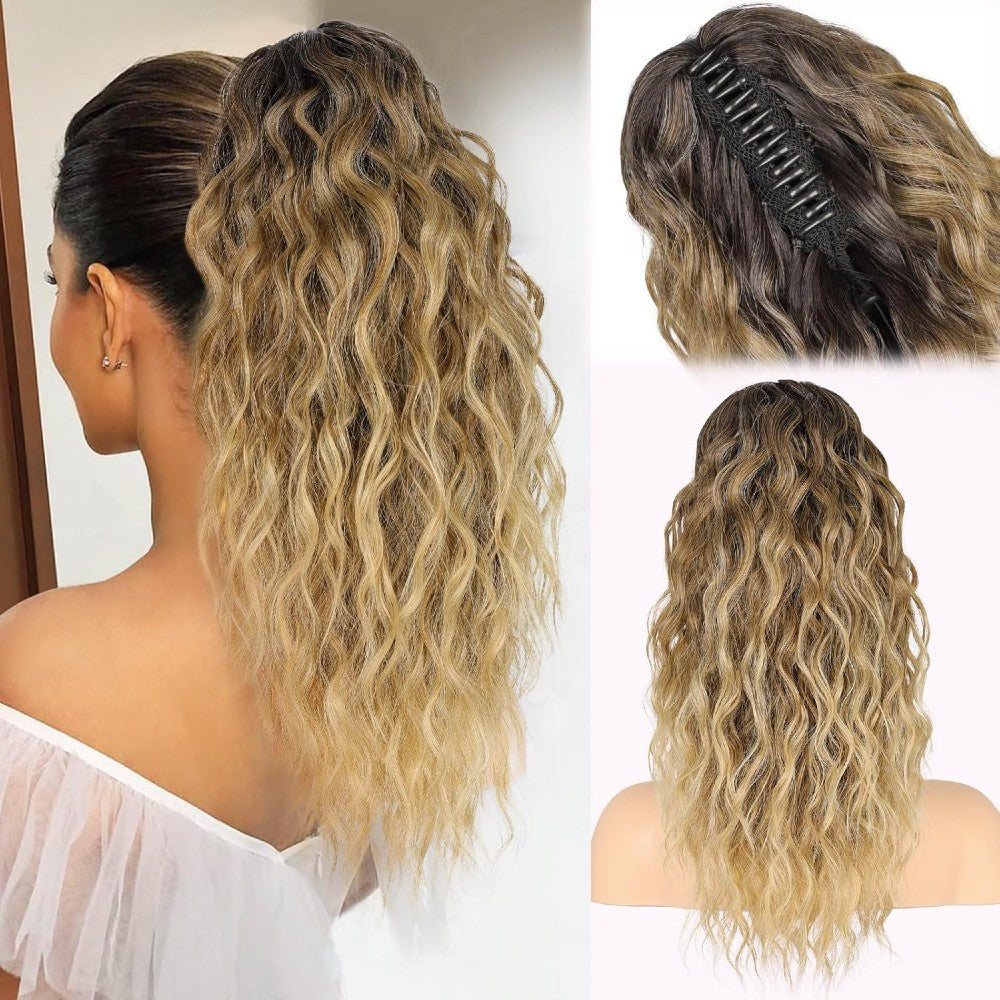 Long Natural Wavy Ponytail Extension Clip for Women 20 Inch Synthetic Hairpiece Claw Clip On