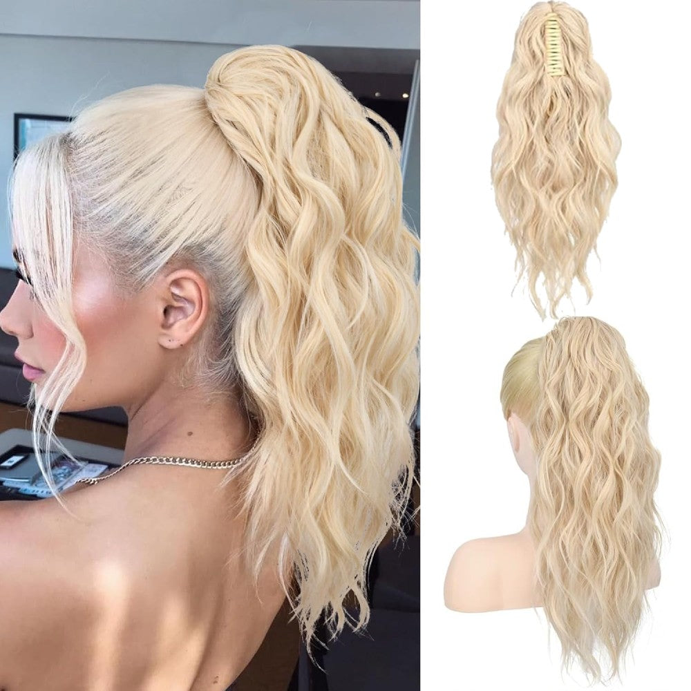Long Natural Wavy Ponytail Extension Clip for Women 20 Inch Synthetic Hairpiece Claw Clip On