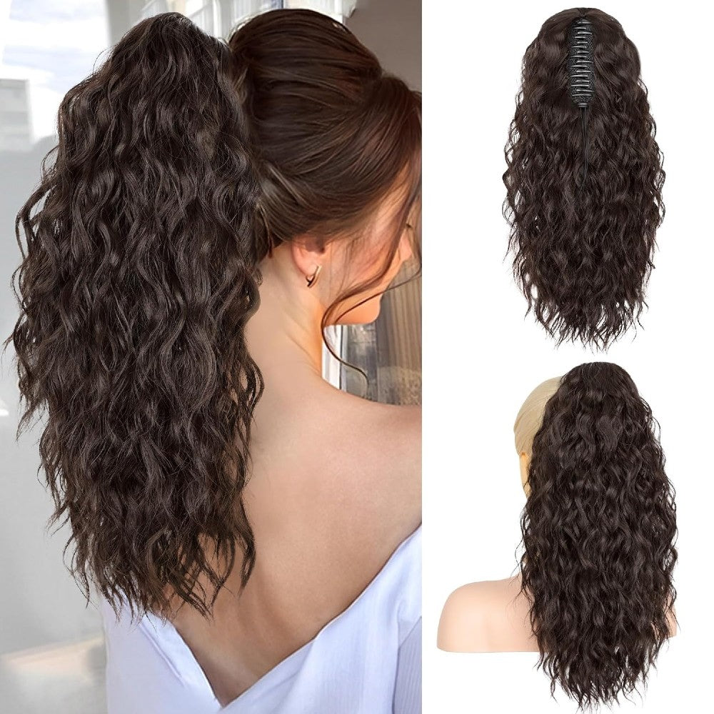 Long Natural Wavy Ponytail Extension Clip for Women 20 Inch Synthetic Hairpiece Claw Clip On