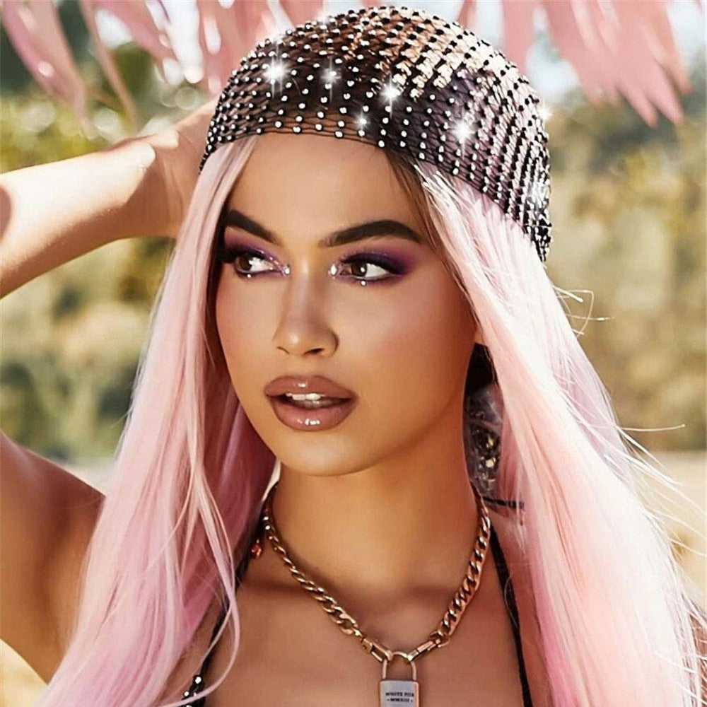 Rhinestone Mesh Head Wrap Sparkling Crystal Hair Scarf for Women Elegant Headpiece