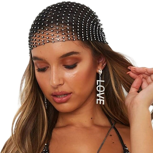 Rhinestone Mesh Head Wrap Sparkling Crystal Hair Scarf for Women Elegant Headpiece