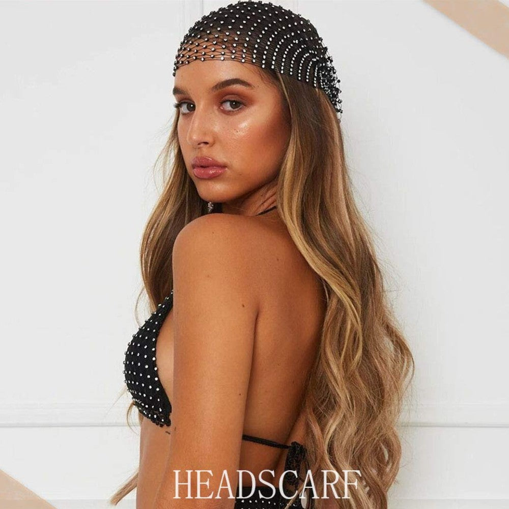 Rhinestone Mesh Head Wrap Sparkling Crystal Hair Scarf for Women Elegant Headpiece