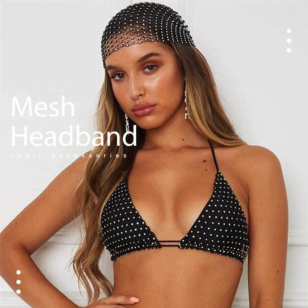 Rhinestone Mesh Head Wrap Sparkling Crystal Hair Scarf for Women Elegant Headpiece