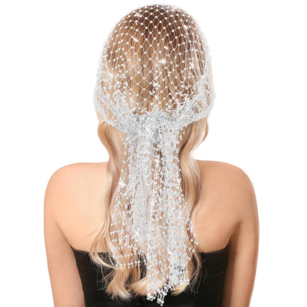 Rhinestone Mesh Head Wrap Sparkling Crystal Hair Scarf for Women Elegant Headpiece