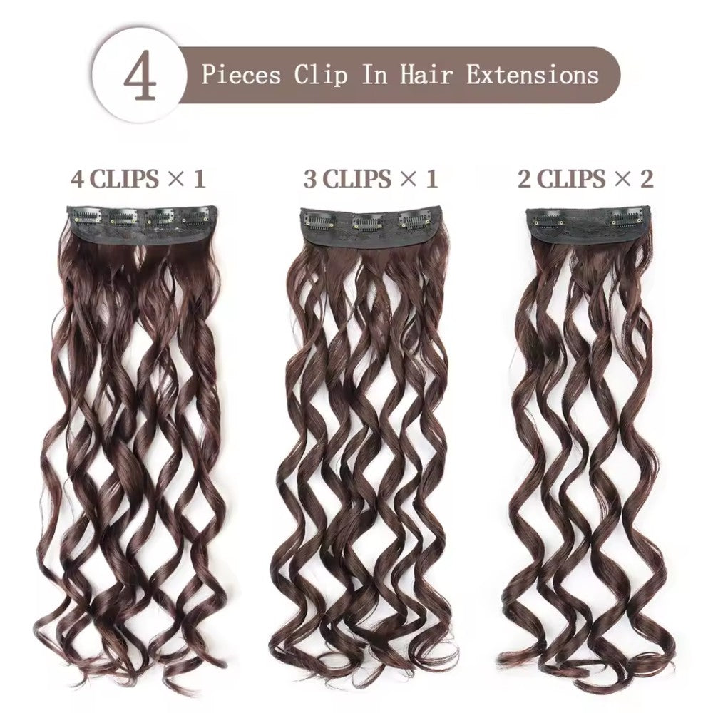 Wavy Clip-in Hair Extensions 4 pcs Synthetic Hair 20-inch Extensions for Instant Volume & Length