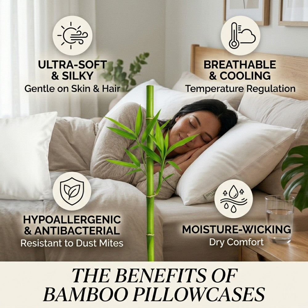 Premium Bamboo Pillowcases 2 Pack Cooling & Hypoallergenic Lyocell Bedding 100% Organic Bamboo Silk for Hair and Skin
