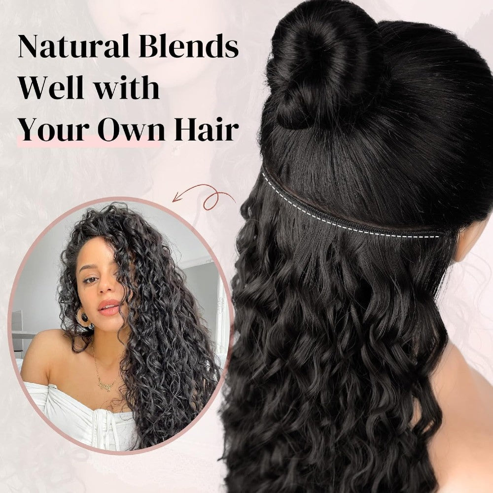 Natural Curly Hair 4-Piece Clip-In Extensions Synthetic Hair 20-inch for Instant Volume & Length
