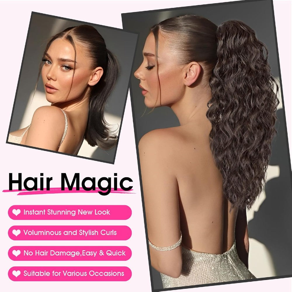 Long Natural Wavy Ponytail Extension Clip for Women 20 Inch Synthetic Hairpiece Claw Clip On