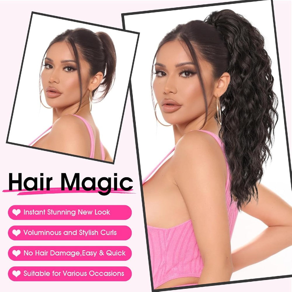 Long Natural Wavy Ponytail Extension Clip for Women 20 Inch Synthetic Hairpiece Claw Clip On