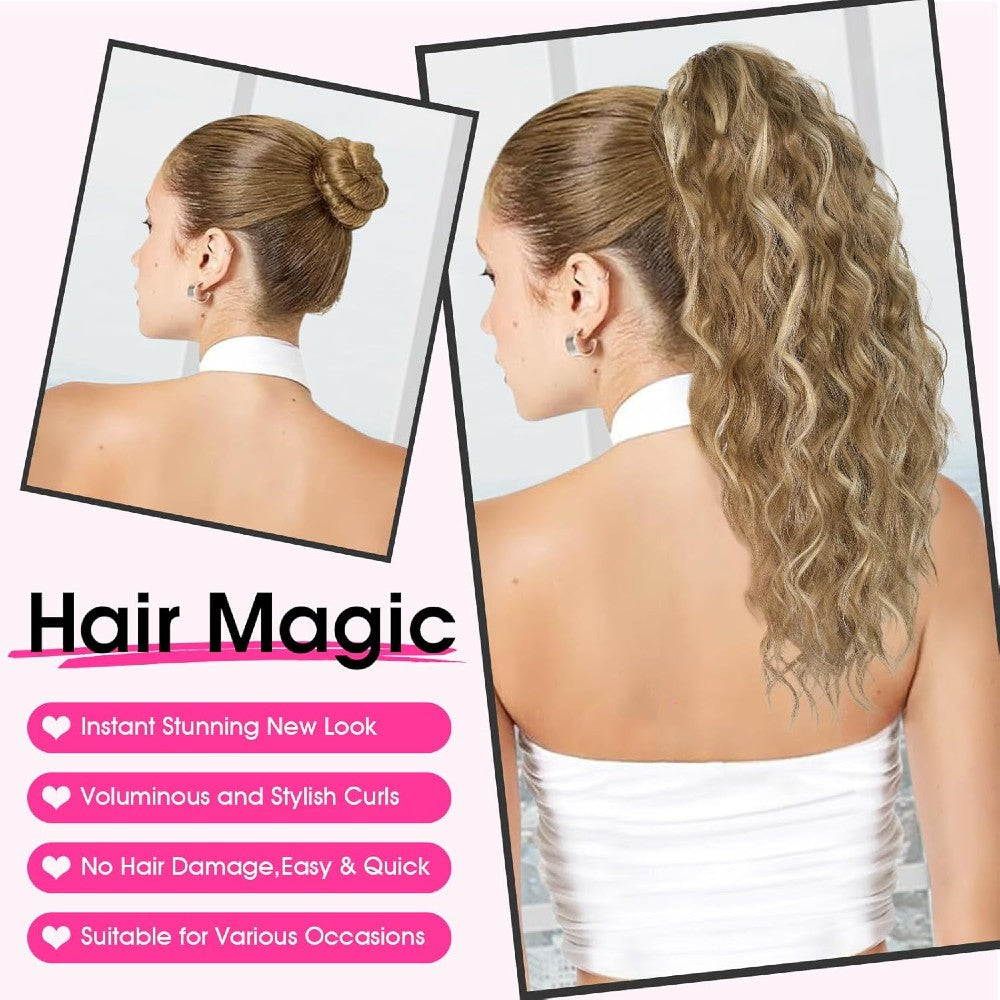 Long Natural Wavy Ponytail Extension Clip for Women 20 Inch Synthetic Hairpiece Claw Clip On