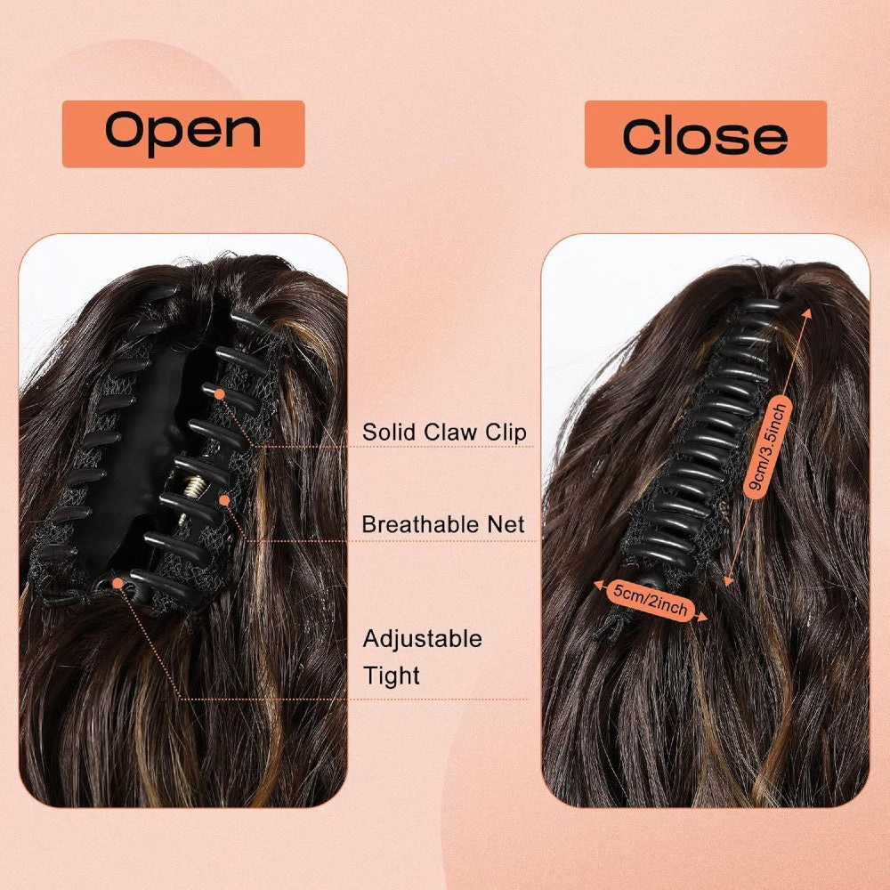 Long Natural Wavy Ponytail Extension Clip for Women 20 Inch Synthetic Hairpiece Claw Clip On