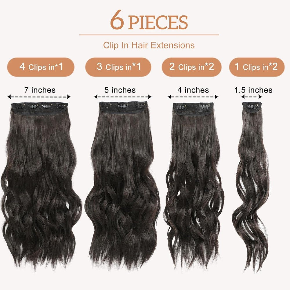 Straight Clip-in Hair Extensions 6pcs Synthetic Hair 22-inch Extensions for Instant Volume & Length