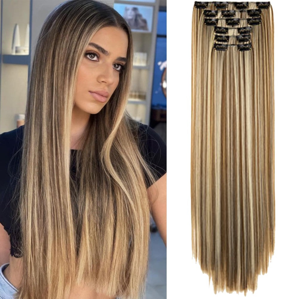 Straight Clip-in Hair Extensions 6pcs Synthetic Hair 22-inch Extensions for Instant Volume & Length