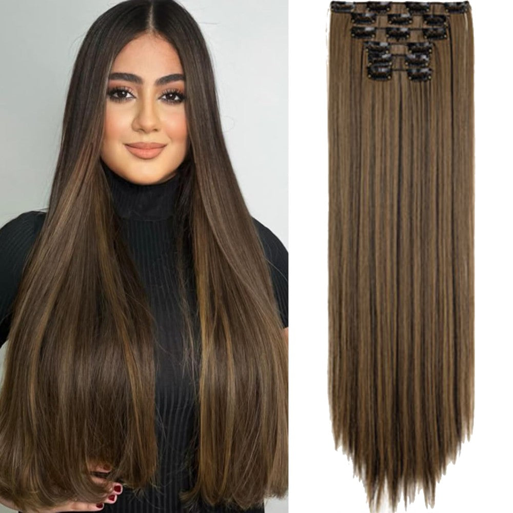 Straight Clip-in Hair Extensions 6pcs Synthetic Hair 22-inch Extensions for Instant Volume & Length