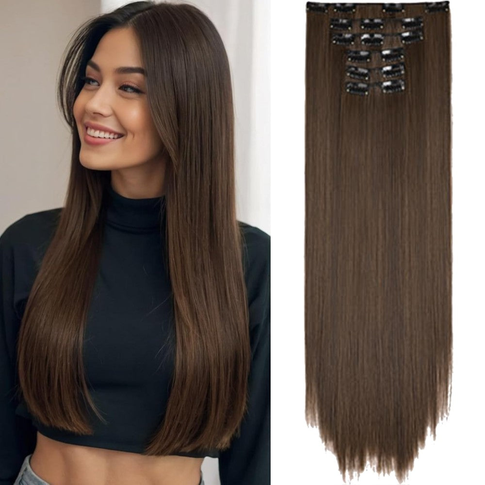 Straight Clip-in Hair Extensions 6pcs Synthetic Hair 22-inch Extensions for Instant Volume & Length