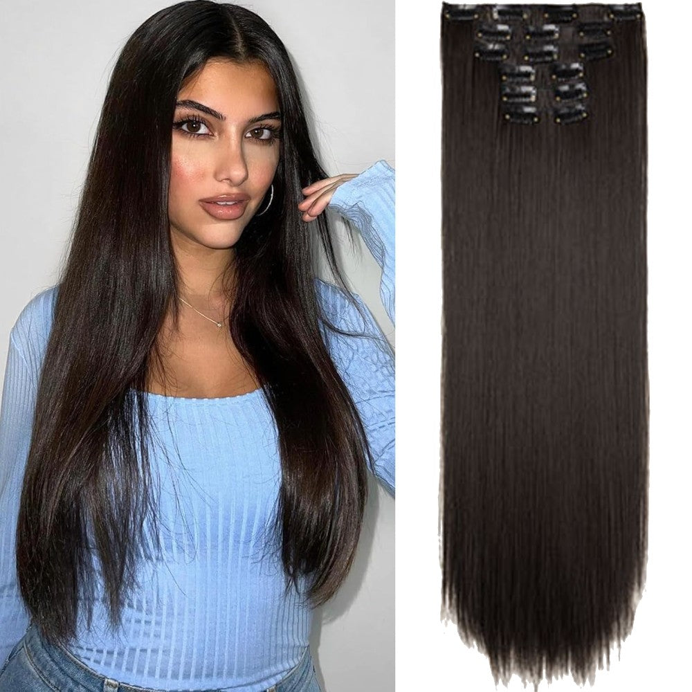 Straight Clip-in Hair Extensions 6pcs Synthetic Hair 22-inch Extensions for Instant Volume & Length