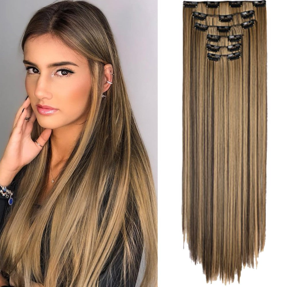 Straight Clip-in Hair Extensions 6pcs Synthetic Hair 22-inch Extensions for Instant Volume & Length