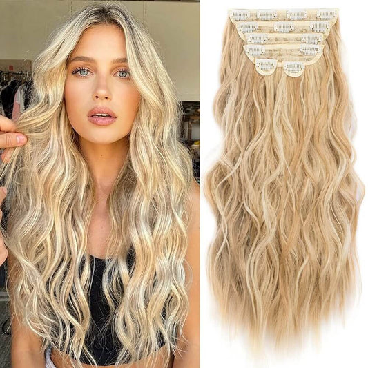 Luxurious Wavy Clip-In Synthetic Hair Extensions Heat-Friendly Instant Volume Lightweight Natural Look Easy to Attach