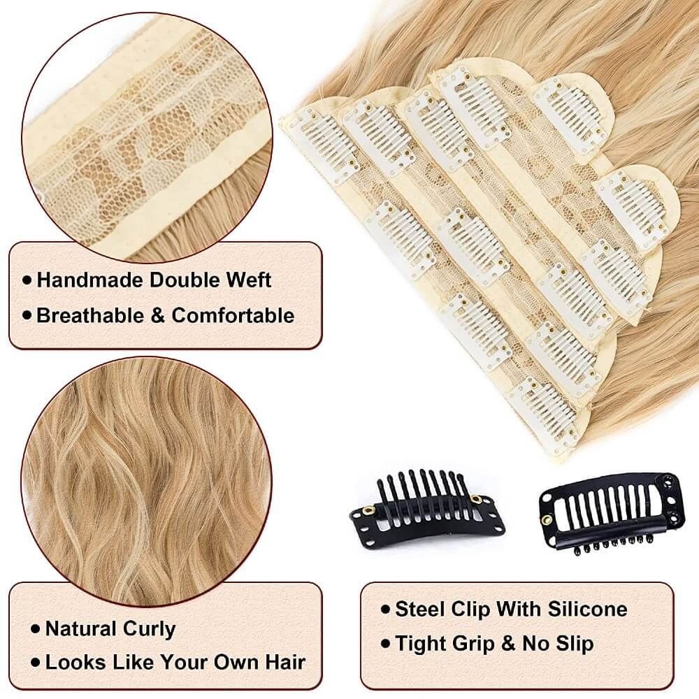 Luxurious Wavy Clip-In Synthetic Hair Extensions Heat-Friendly Instant Volume Lightweight Natural Look Easy to Attach