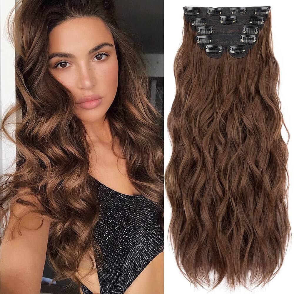 Luxurious Wavy Clip-In Synthetic Hair Extensions Heat-Friendly Instant Volume Lightweight Natural Look Easy to Attach