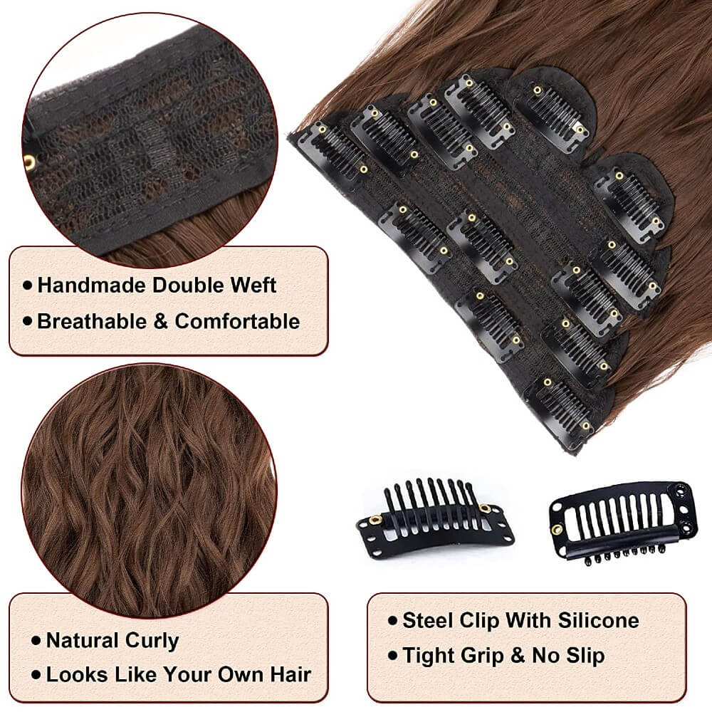 Luxurious Wavy Clip-In Synthetic Hair Extensions Heat-Friendly Instant Volume Lightweight Natural Look Easy to Attach