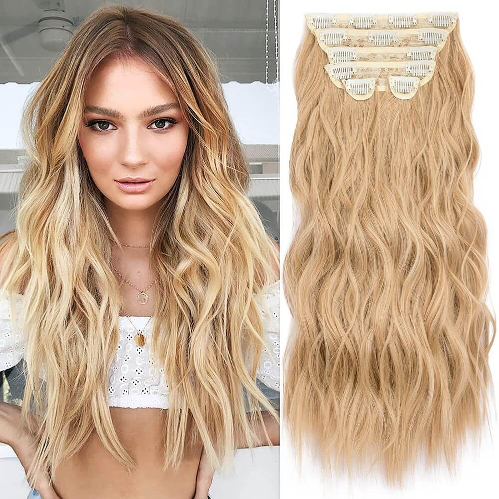 Luxurious Wavy Clip-In Synthetic Hair Extensions Heat-Friendly Instant Volume Lightweight Natural Look Easy to Attach