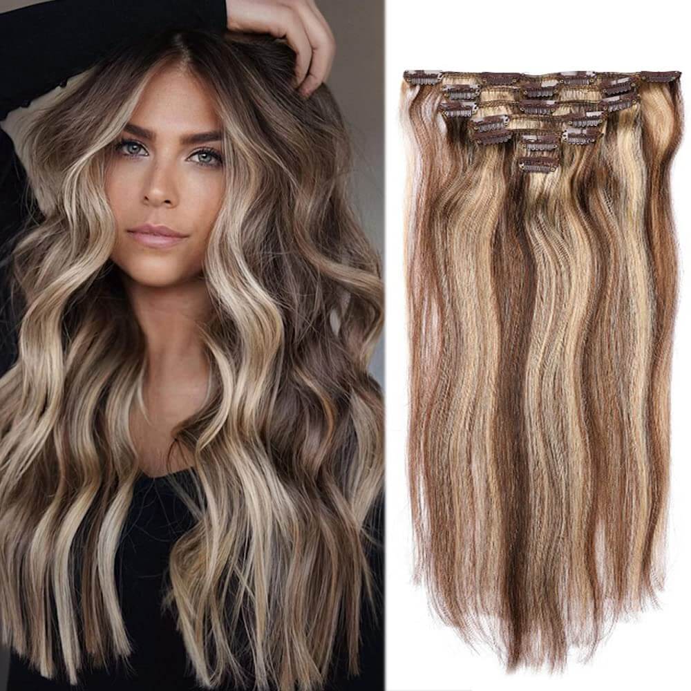 Luxurious Wavy Clip-In Synthetic Hair Extensions Heat-Friendly Instant Volume Lightweight Natural Look Easy to Attach