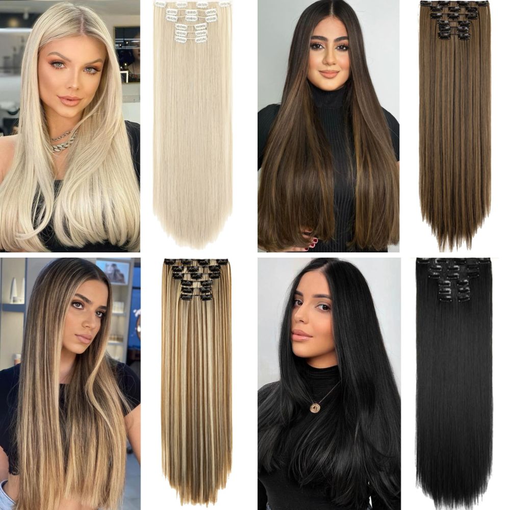 Straight Clip-in Hair Extensions 6pcs Synthetic Hair 22-inch Extensions for Instant Volume & Length